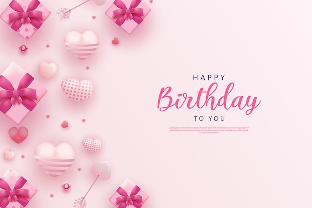 Feliz aniversário em fundo rosa e com decoração doce