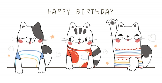 Feliz aniversário. gato bonito saudação ilustração