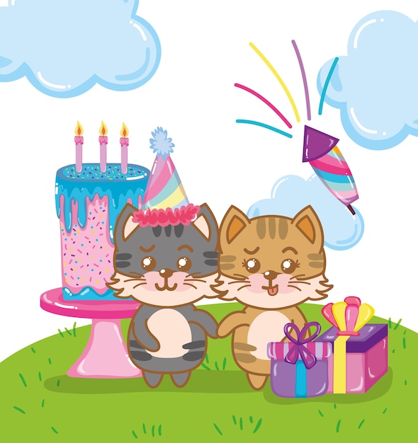 Vetor feliz aniversário gatos