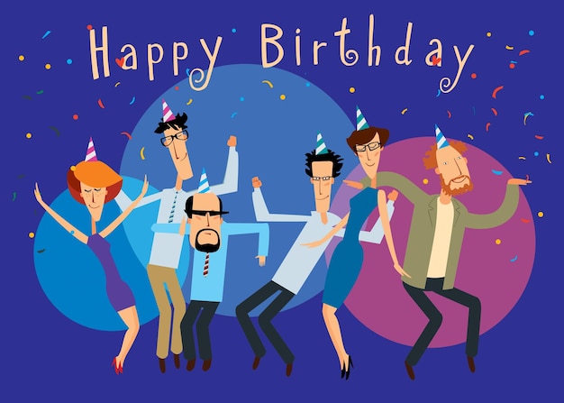 Feliz Aniversário Grupo de pessoas alegres dançando em uma festa brilhante