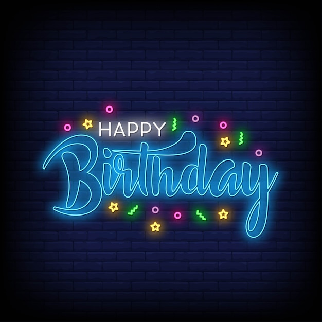 Feliz aniversário letras vetor de texto de néon