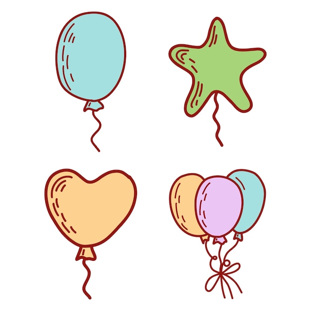 Vetor feliz aniversário mão desenhada balões ilustração vetorial plana