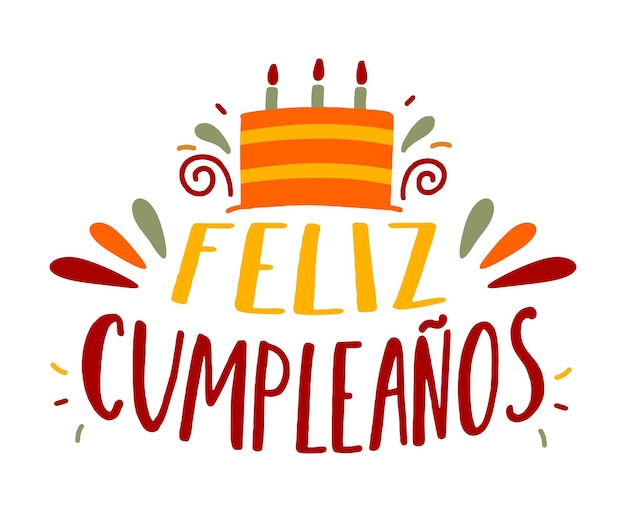 Feliz aniversário na Espanha Letras em espanhol com bolo e arabescos Vetor grátis