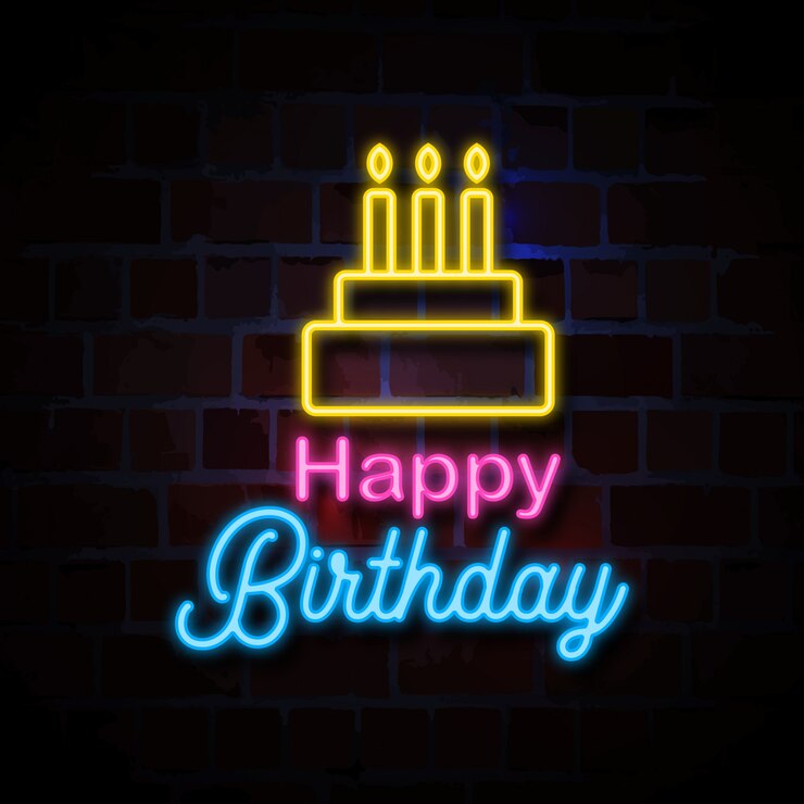 Vetor feliz aniversário, néon, estilo, sinal, ilustração