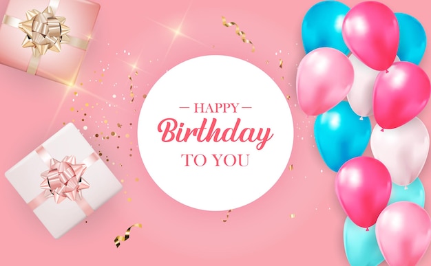 Feliz aniversário parabéns design de banner de balão de confete