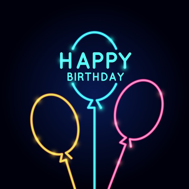 Vetor feliz aniversário, poster linear minimalista em estilo neon.