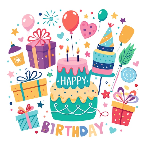 Feliz aniversário saudação tipografia ilustração vetorial