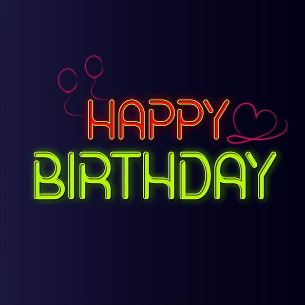 Feliz aniversário sinal de néon. Banner de néon de aniversário no fundo da parede
