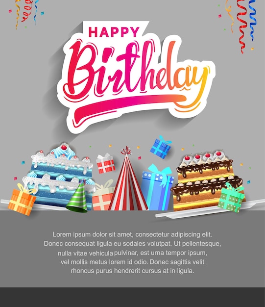 Feliz aniversário vector design com elemento de festa de tipografia para celebração