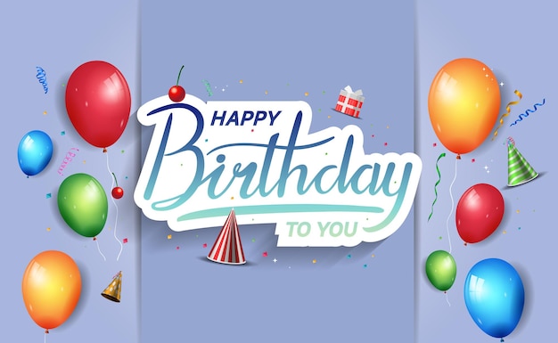 Vetor feliz aniversário vector design com elemento de festa de tipografia para celebração