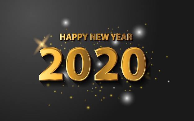 Feliz ano novo 2020 com cor dourada
