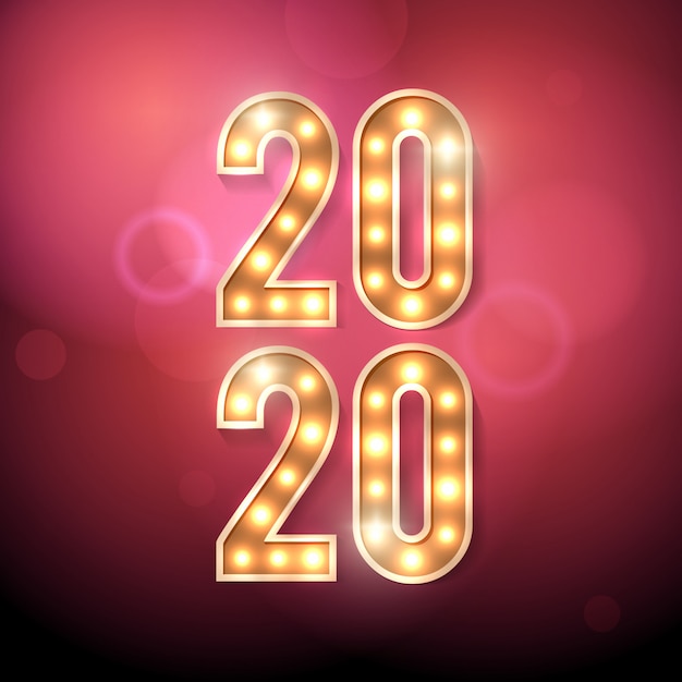 Feliz ano novo 2020 com letreiro lâmpada