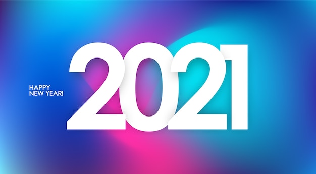 Vetor feliz ano novo 2021. cartaz de saudação com desenho abstrato holográfico