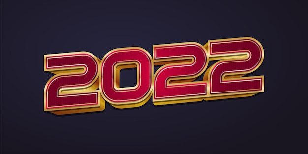 Feliz ano novo 2022 banner ou design de cartaz com números 3d vermelho e dourado. modelo de design de celebração de ano novo para folheto, cartaz, folheto, cartão, banner ou cartão postal