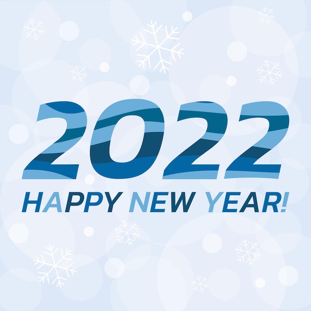 Feliz Ano Novo 2022 cartão azul com flocos de neve Modelo de design banner pôster