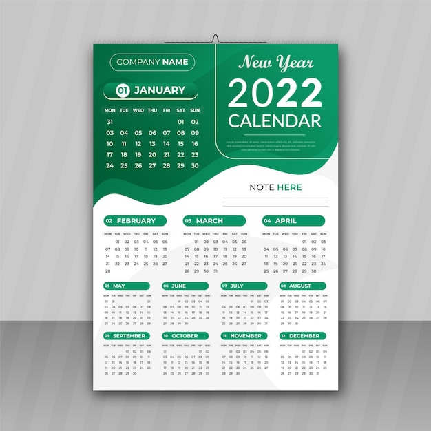 Feliz ano novo 2022 design de calendário de parede