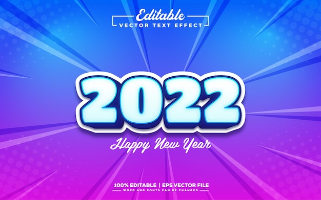 Feliz ano novo 2022, design de efeitos de texto 3d editáveis