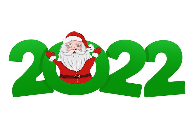 Vetor feliz ano novo 2022 design festivo com desenho animado papai noel e número 2022