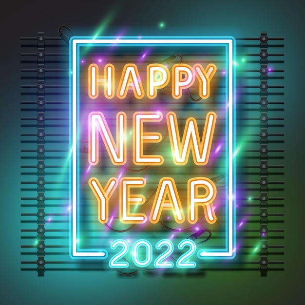 Feliz ano novo 2022 design neon.