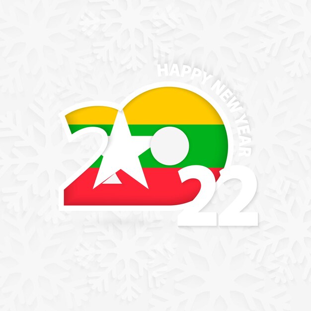 Feliz ano novo 2022 para Mianmar em fundo de floco de neve.