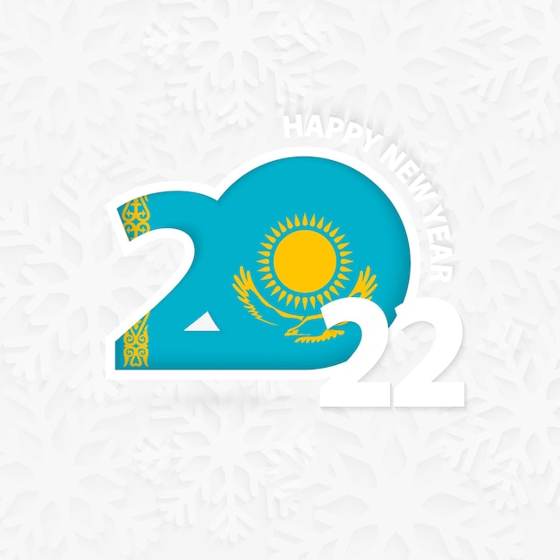 Feliz ano novo 2022 para o Cazaquistão em fundo de floco de neve.