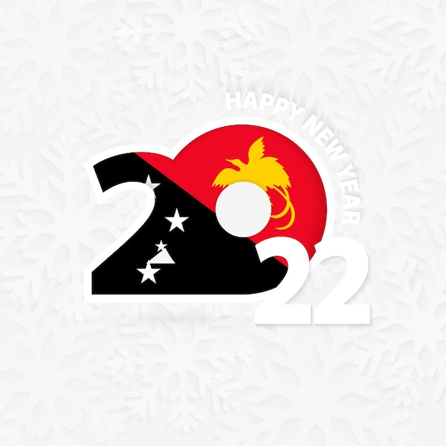 Feliz ano novo 2022 para Papua Nova Guiné em fundo de floco de neve.