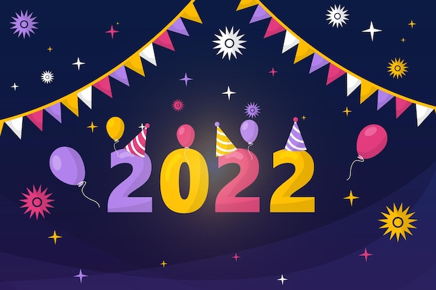 Feliz ano novo 2022 plano de fundo em design plano