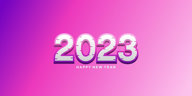 Vetor feliz ano novo 2023 2023 design 3d em fundo roxo