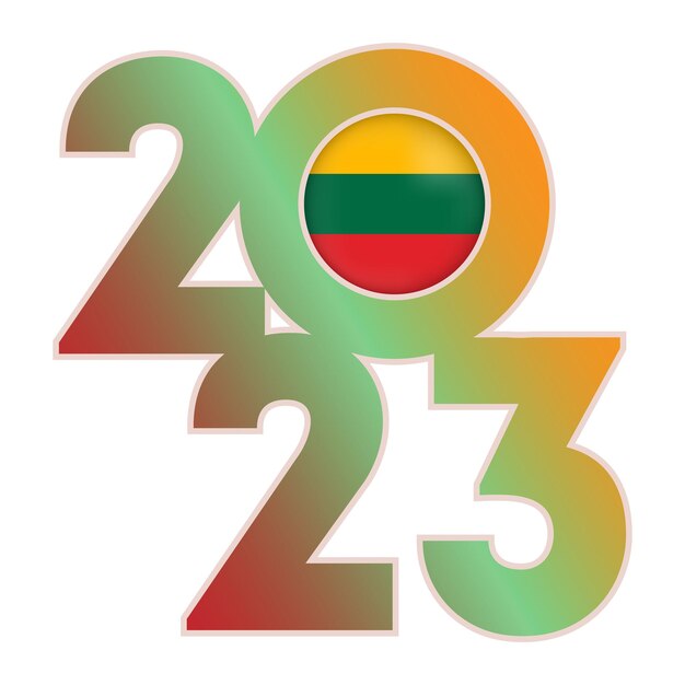 Feliz ano novo 2023 banner com bandeira da Lituânia dentro da ilustração vetorial