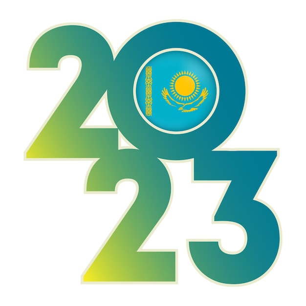Feliz ano novo 2023 banner com bandeira do Cazaquistão dentro da ilustração vetorial