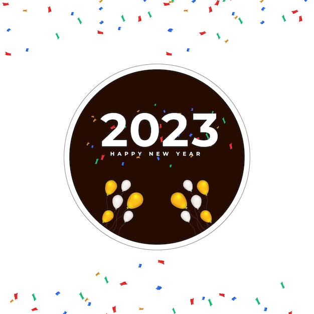 Feliz ano novo 2023 cartão de celebração com novo design de decoração de confete