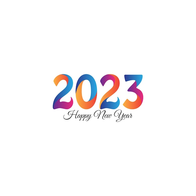 Feliz Ano Novo 2023 colorido número logotipo modelo de design de folheto banner de cartão isolado em fundo branco ilustração vetorial