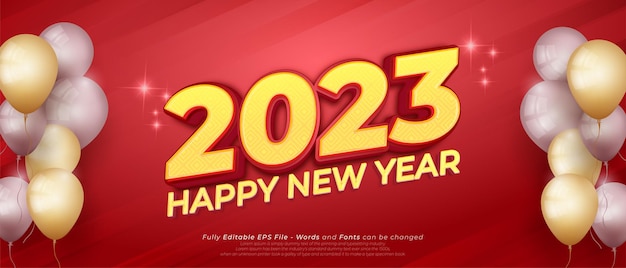 Feliz ano novo 2023 com estilo de texto tridimensional editável