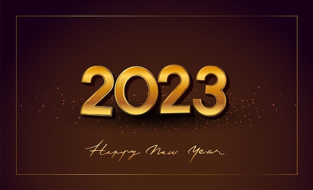 Vetor feliz ano novo 2023 com isolado em elementos elegantes de design de texto de fundo dourado para calendário e cartão de saudação