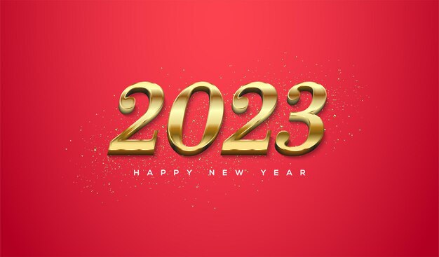 Feliz ano novo 2023 com números 3d de ouro de luxo