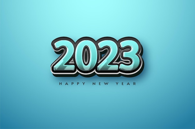 Vetor feliz ano novo 2023 com números azuis brilhantes