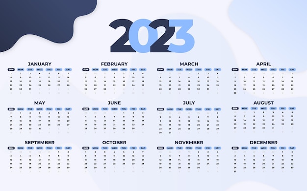 Feliz ano novo 2023 design de calendário