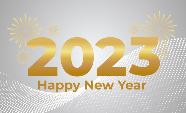 Feliz ano novo 2023 design de plano de fundo com tema dourado em tipografia