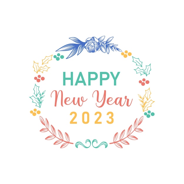Feliz ano novo 2023 design de tipografia de texto e decoração elegante de natal 2023