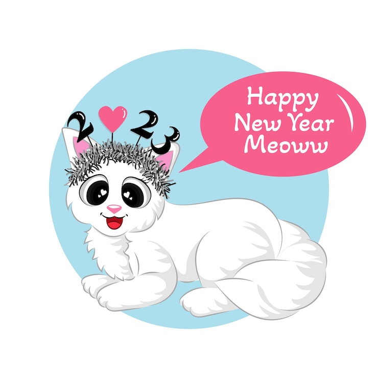 Vetor feliz ano novo 2023 ilustração de gato