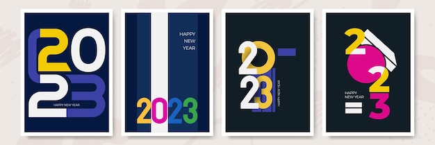 Feliz Ano Novo 2023 Ilustração vetorial de férias com design de texto de logotipo escrito à mão 2023 confetes brilhantes e estrelas douradas brilhantes sobre fundo branco