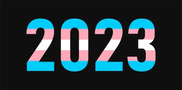 Feliz Ano Novo 2023 LGBTQ 2023 mês do orgulho com as cores da bandeira transgênero Símbolo vetorial de apoio ao mês do orgulho