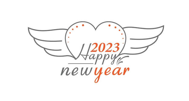 Vetor feliz ano novo 2023 logotipo com amor e asas, design criativo de tipografia vetorial de caligrafia 2023