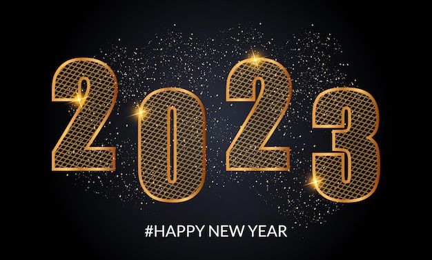 Feliz ano novo 2023 modelo de design de banner de efeito ouro
