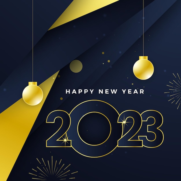 Feliz ano novo 2023 modelo de mídia social e design de cartão de felicitações