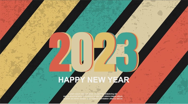Vetor feliz ano novo 2023 vintage. fundo quadrado