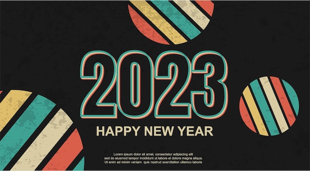 Vetor feliz ano novo 2023 vintage. fundo vintage colorido