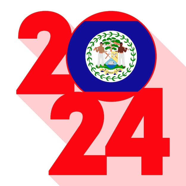 Feliz ano novo 2024 bandeira de sombra longa com a bandeira de belize dentro de ilustração vetorial