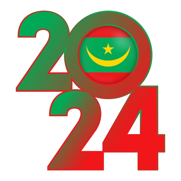 Feliz ano novo 2024 banner com bandeira da mauritânia dentro da ilustração vetorial