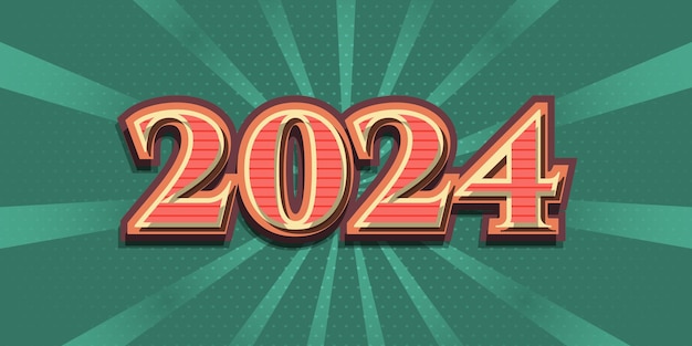 Feliz ano novo 2024 design com vintage style vector design para poster banner e cartão de saudação